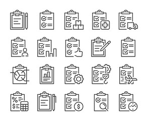 Clipboard Vector Line Icons Set. Editable Stroke, 64x64 Pixel Perfect.