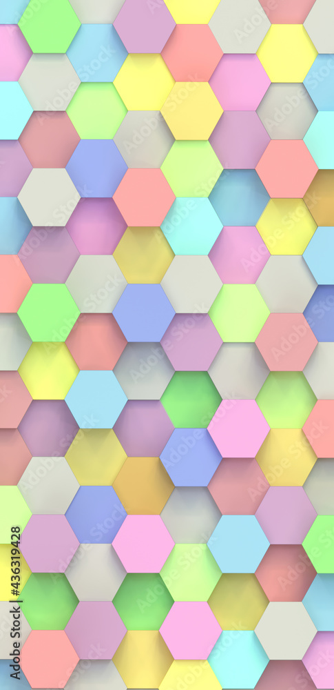Poster 3d image of a decorative panel from multi-colored hexagons. background and texture