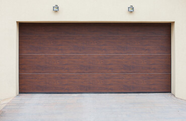 Closeup shot of brown sectional garage doors