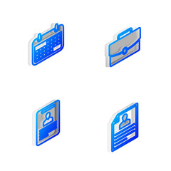 Set Isometric line Briefcase, Calendar, Identification badge and Resume icon. Vector