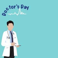Close-up of young Doctors uniform with  blue necktie and stethoscope on background .Vector isolate flat design concept For International doctor’s day greeting card design. Medical health care banner