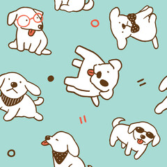 Seamless Pattern with Cartoon Dog Illustration on Green Background
