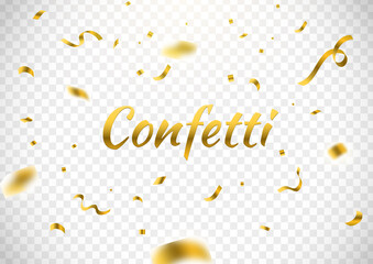 Gold confetti with decorative design isolated white background. Vector illustration
