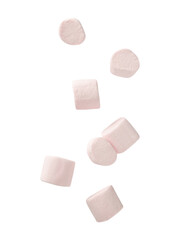 Marshmallow falling isolated on white background with clipping path.