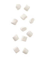 Marshmallow falling isolated on white background with clipping path.