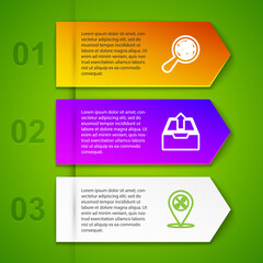 Set line Microorganisms under magnifier, Upload inbox, Location service and Smartphone and book. Business infographic template. Vector