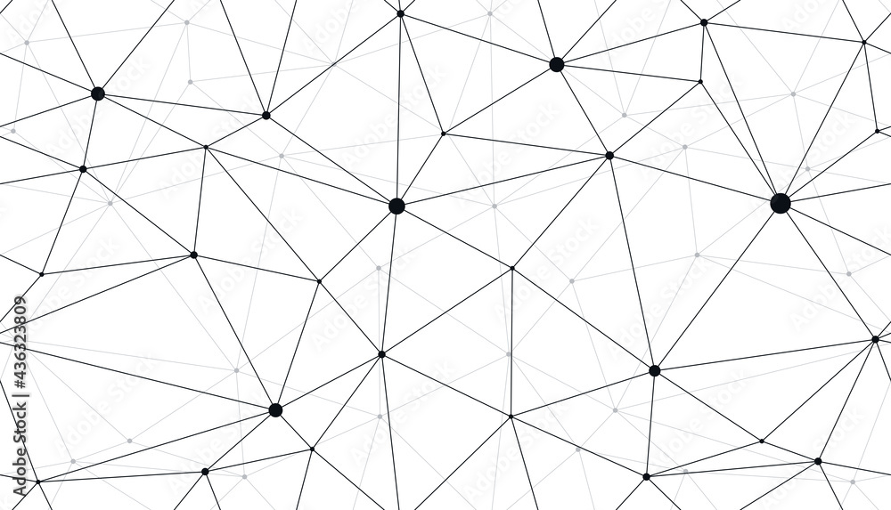 Aufkleber technology communication seamless vector pattern with connected thin lines, black and white monochro
