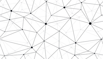 Obraz premium Technology communication seamless vector pattern with connected thin lines, black and white monochrome endless wallpaper background science theme.