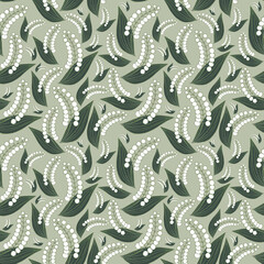 Seamless botanical light green pattern with leaves and berries
