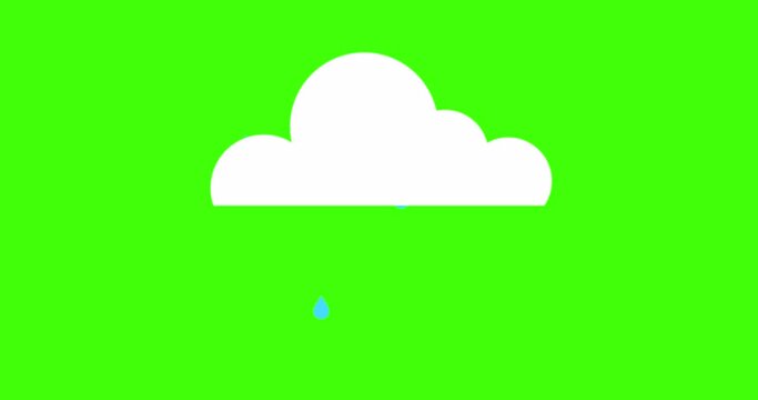 Animation of dripping rain from a cloud. Rainy weather concept. 4K. Green screen
