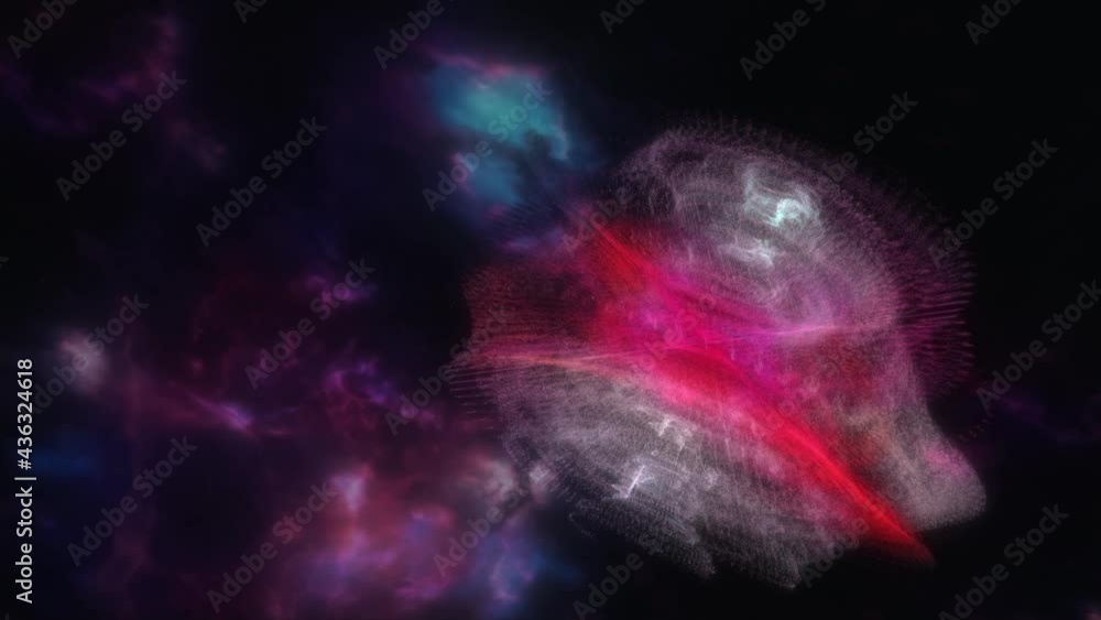 Poster abstract white pink unidentified flying object spinning on night sky. 4k 3d render of abstract art u