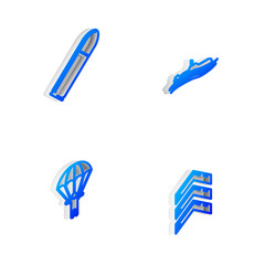 Set Isometric line Submarine, Bullet, Parachute and Military rank icon. Vector