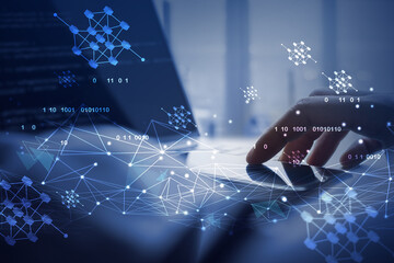 Blockchain technology futuristic and smart city background, electronics money, digital wallet with encrypted block