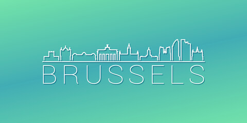 Brussels, Belgium Skyline Linear Design. Flat City Illustration Minimal Clip Art. Background Gradient Travel Vector Icon.