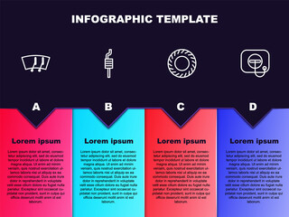 Set line Windscreen wiper, Car muffler, tire and Oil filler cap at gas station. Business infographic template. Vector