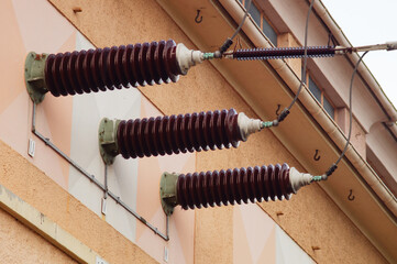 Ceramic insulators at the old Frankfurt-Hoechst transformer station.