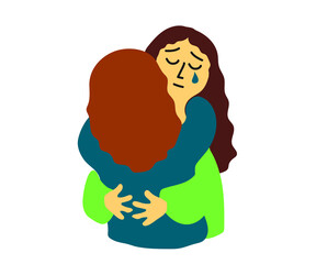 The two ladies hug. Empathy. Supporting people. Cartoon. Vector illustration.