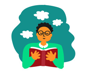 A man reads a book and thinks. Cartoon. Vector illustration.