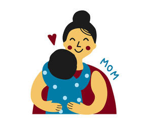 Mom and baby together. Cartoon. Vector illustration.