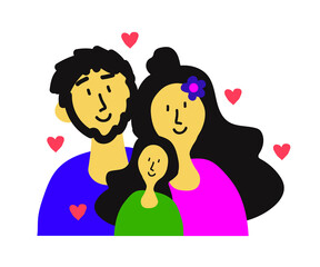 Happy family together on a white background. Cartoon. Vector illustration.