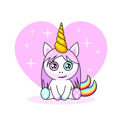 Fabulous Abstract Color Cute Unicorn With Heart Horn Birthday Vector Design Card Style