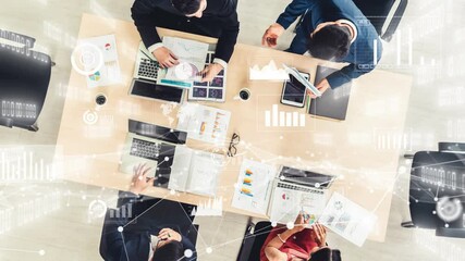 Creative visual of business people in corporate staff meeting . Concept of digital technology for marketing data analysis and investment decision making .