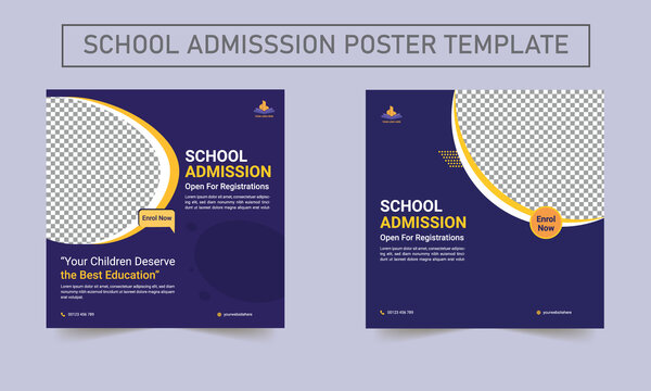 School education admission social media post template. Back to School admission by social media Instagram, Facebook post. school admission social media post banner template Design.