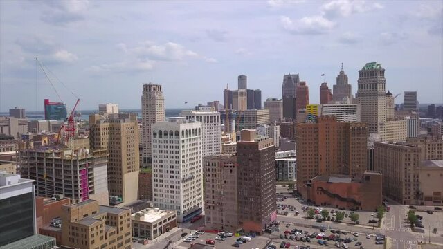 Drone Shot of Downtown Detroit Skyline