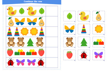  Logic game for children. Continue with a series of elements. Development of attention, memory, thinking