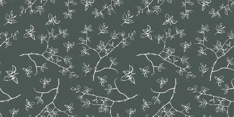 seamless pattern with graphic white tree branches. Vintage pattern