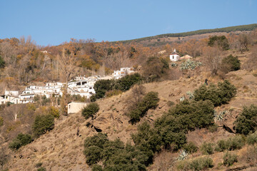 Fototapeta na wymiar A town on the slope of the Sierra Nevada mountain