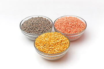 Pulses, Lal Masoor Dal, Kali Masoor, Arhar DAl, Pulses, Dal, Beans in bowl