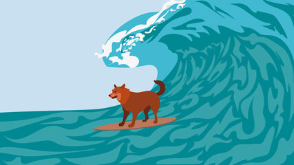 doggie surf on a wave on a sunny day for animation and video