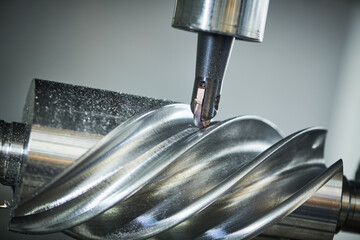 CNC milling machine work. metal worm gear processing