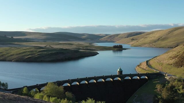 Elan valley reservoirs and dams in spring time in the welsh countryside