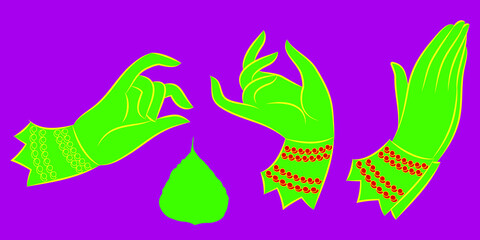 The beautiful hand gesture of lord Buddha in Indian folk art Kalamkari style. for textile printing, logo, wallpaper