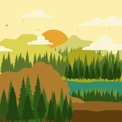 Silhouette Background Illustration of Tropical Forest and Mountains