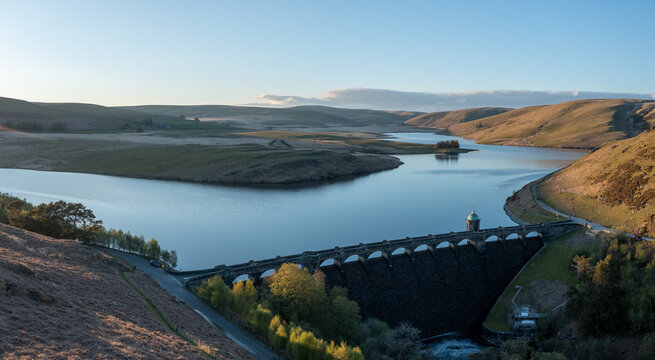 Elan valley reservoirs and dams in spring time in the welsh countryside