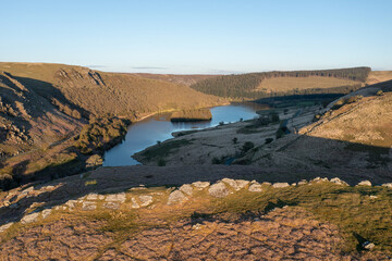Elan valley reservoirs and dams in spring time in the welsh countryside