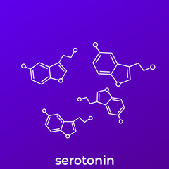 Serotonin hormone molecules, vector illustration