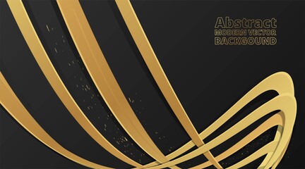 Metallic golden black wavy motion 3d art deco elegant realistic geometric abstract modern vector background
