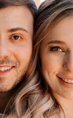 close-up of the half of the face. portrait of a man and a woman.