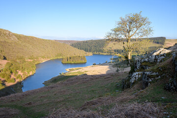 Fototapeta premium Elan valley reservoirs and dams in spring time in the welsh countryside