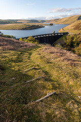 Elan valley reservoirs and dams in spring time in the welsh countryside