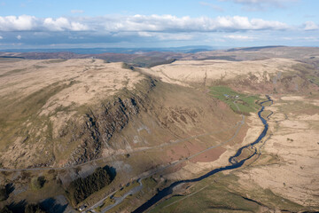 Elan valley reservoirs and dams in spring time in the welsh countryside