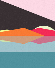 Geometric landscape generative art poster illustration