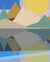 Geometric landscape generative art poster illustration