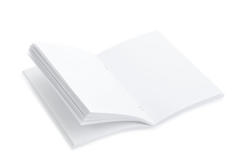 Open blank paper brochure isolated on white. Mockup for design