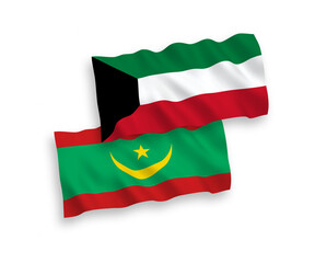 Flags of Islamic Republic of Mauritania and Kuwait on a white background