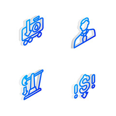 Set Isometric line Worker, Drop in crude oil price, and Dollar rate decrease icon. Vector